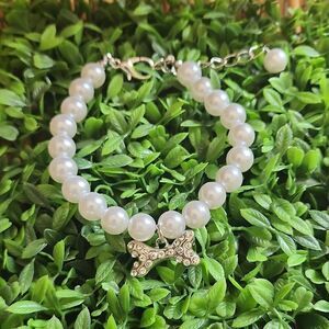 Pet Jewelry Faux Pearl & Rhinestone Encrusted Silver Tone Bone NWOT